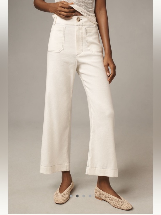 Anthropologie Pants - Anthropologie Maeve The Collette Contrast-Stitch Linen Crop Wide Leg Pants